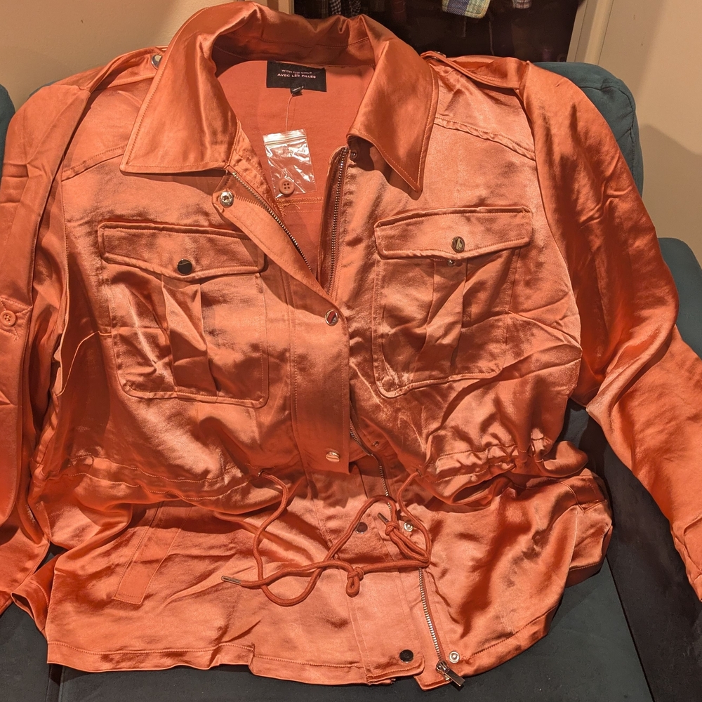 Avec Les Filles Shimmering Orange Utility Jacket